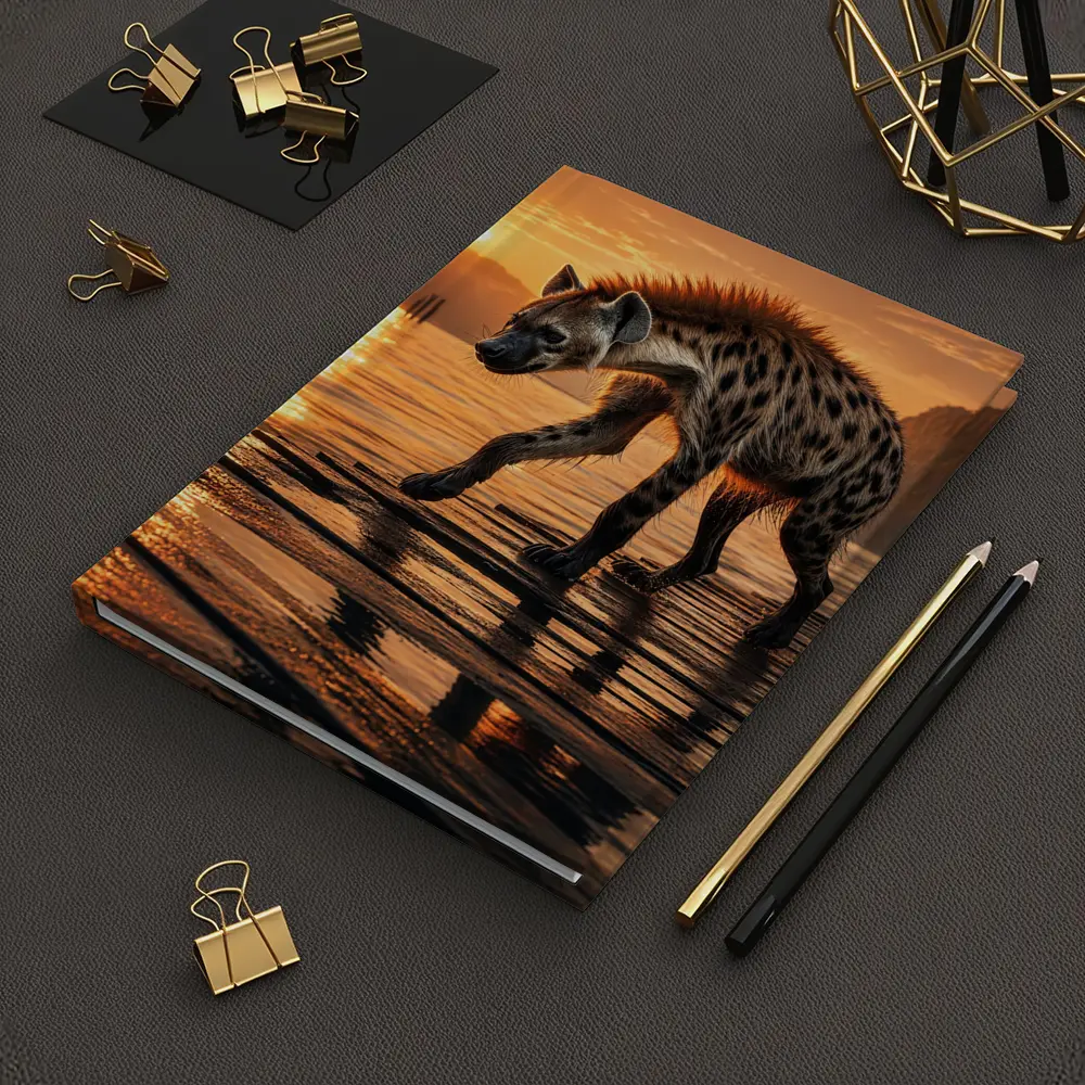 Spotted Hyena Walking at Glowing Sunset – Notebooks