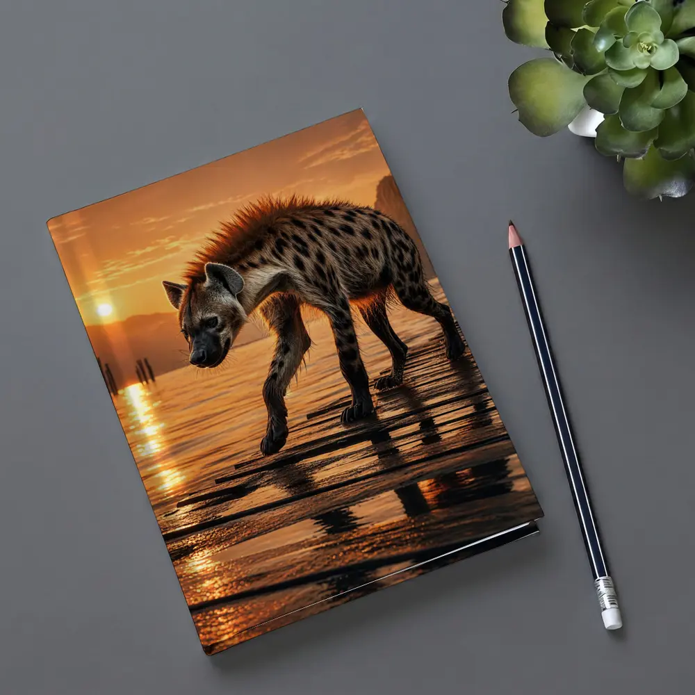 Spotted Hyena Walking at Glowing Sunset – Notebooks