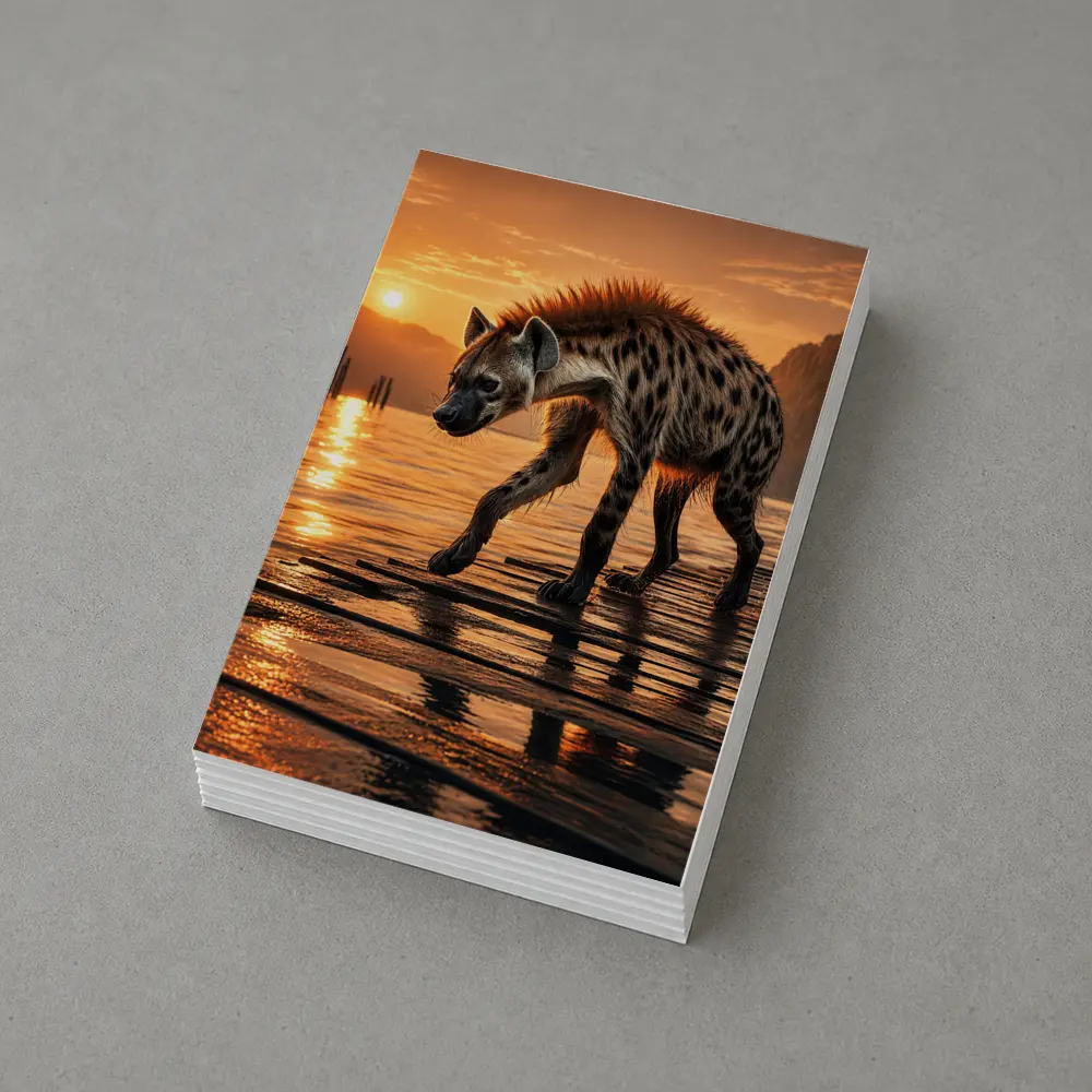 Spotted Hyena Walking at Glowing Sunset – Postcards
