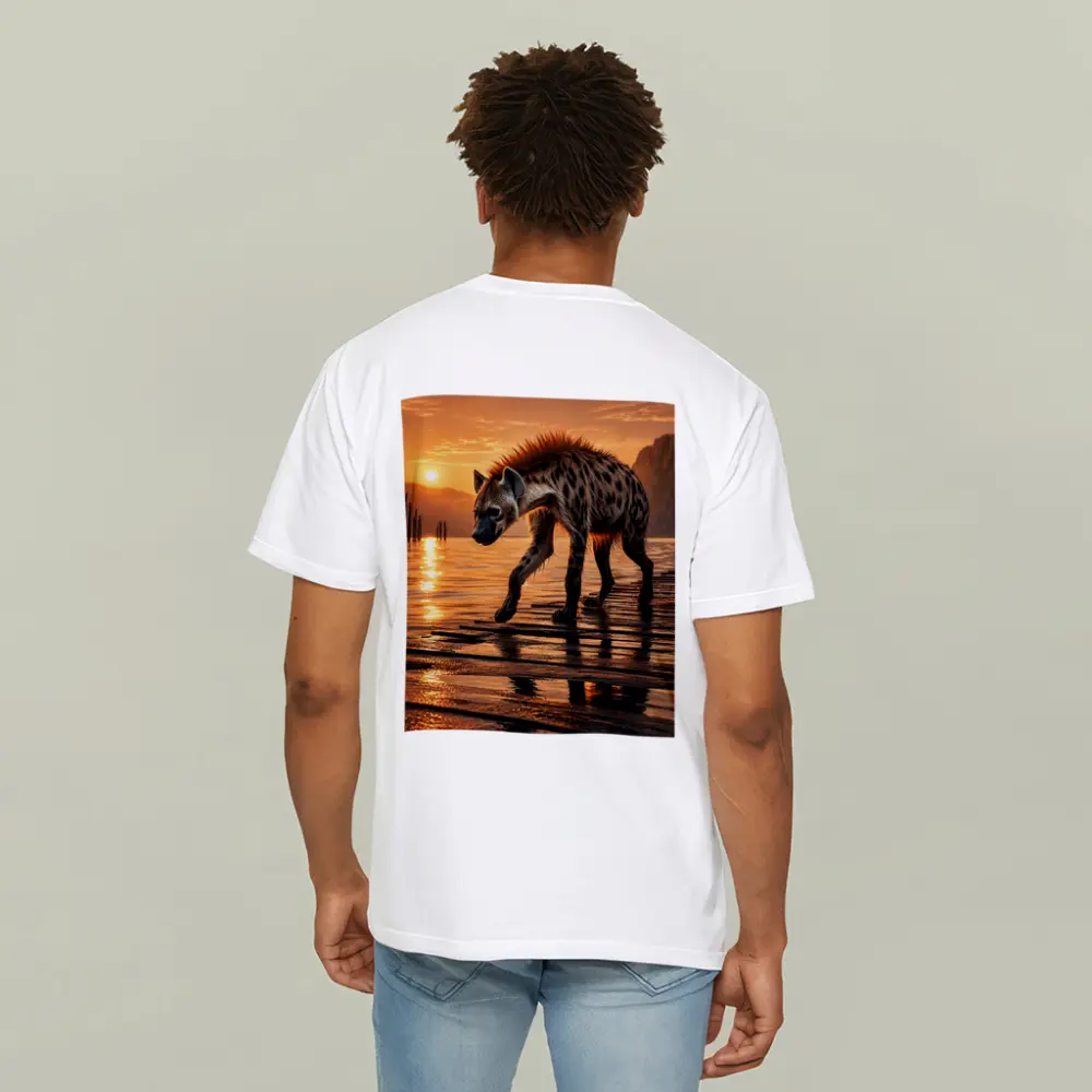 Spotted Hyena Walking at Glowing Sunset – T-Shirts