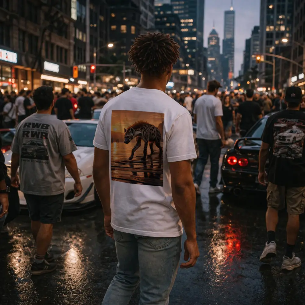 Spotted Hyena Walking at Glowing Sunset – T-Shirts