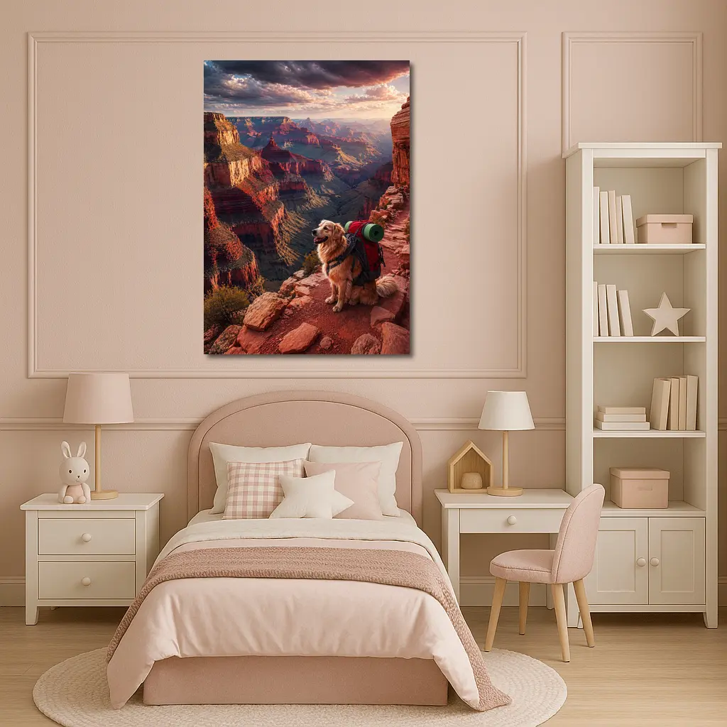 Golden Retriever Hiking Grand Canyon Sunset – Wall Art