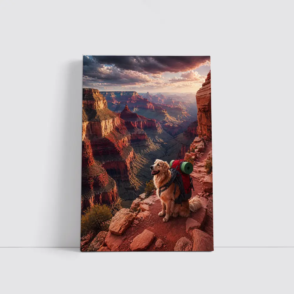 Golden Retriever Hiking Grand Canyon Sunset – Wall Art
