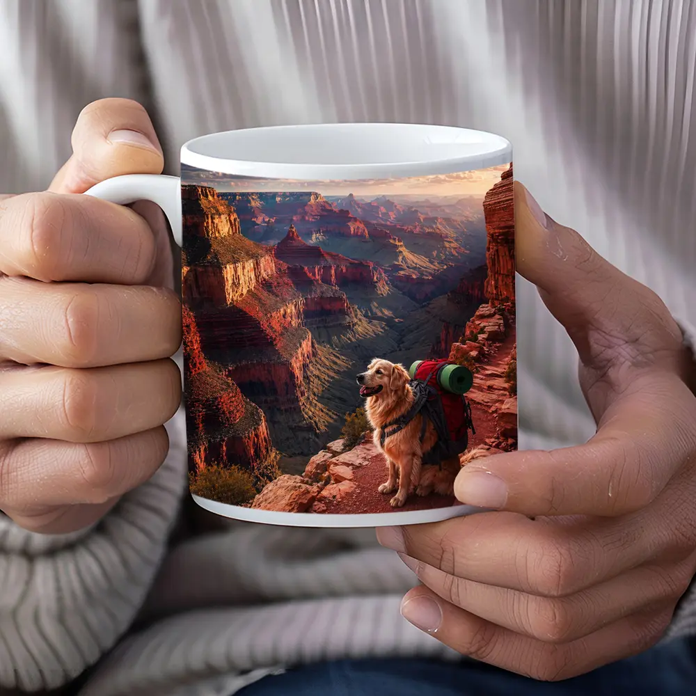 Golden Retriever Hiking Grand Canyon Sunset – Mugs