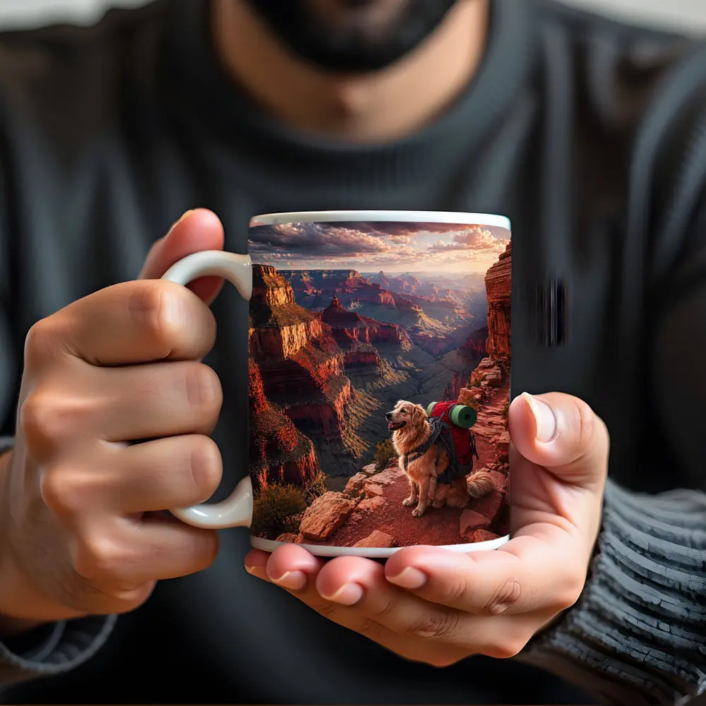 Golden Retriever Hiking Grand Canyon Sunset – Mugs