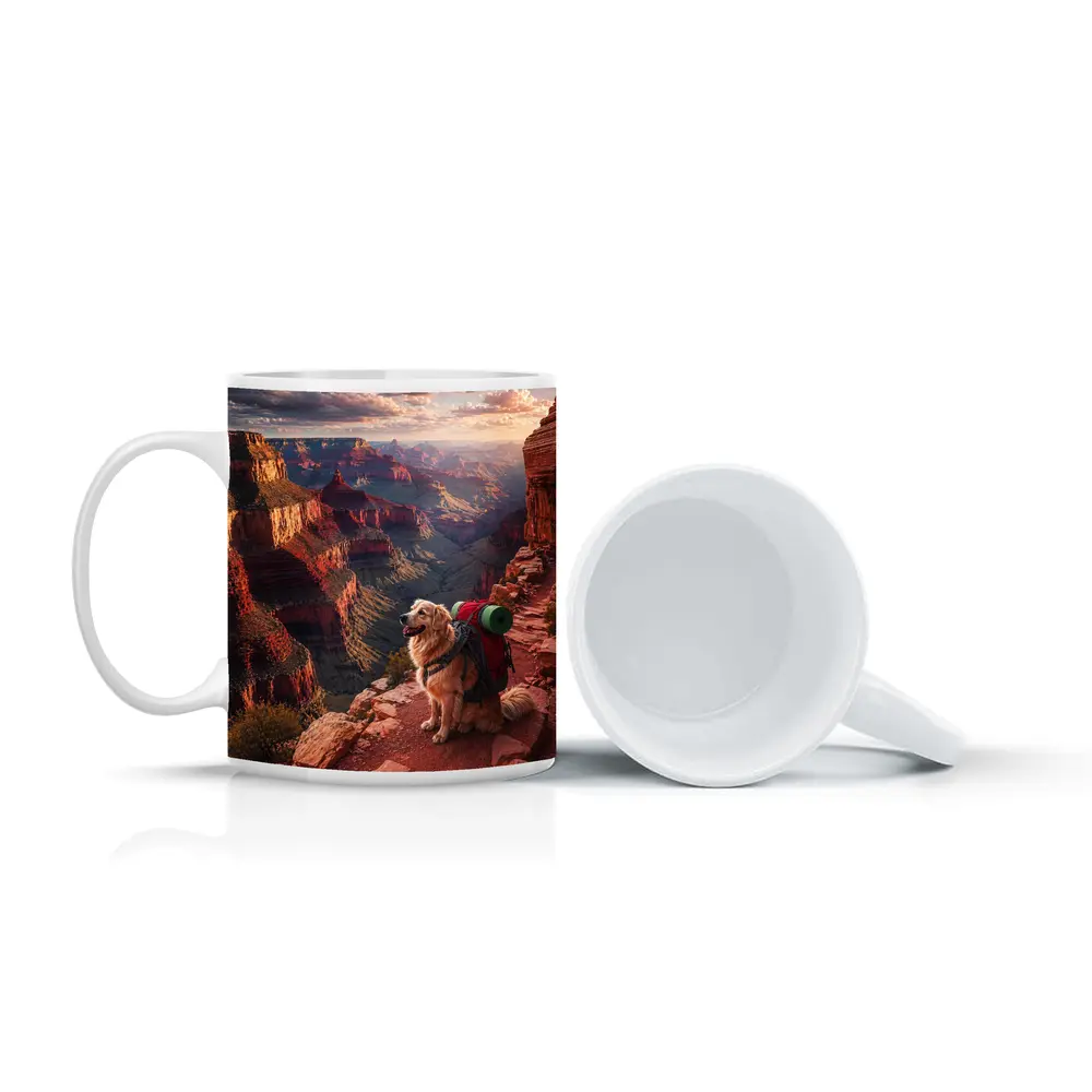 Golden Retriever Hiking Grand Canyon Sunset – Mugs