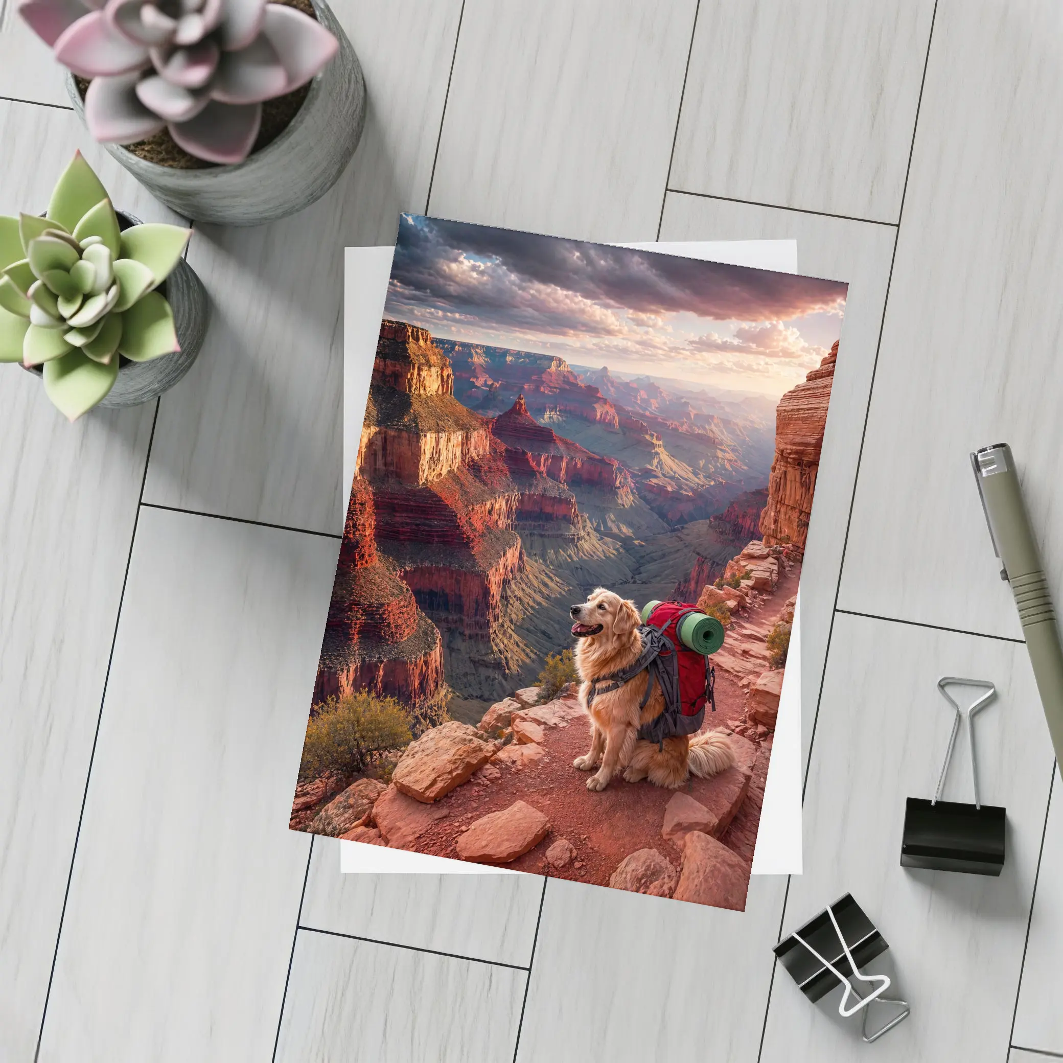 Golden Retriever Hiking Grand Canyon Sunset – Postcards