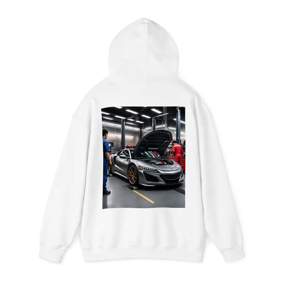 Acura NSX Silver Supercar in Garage – Hoodies