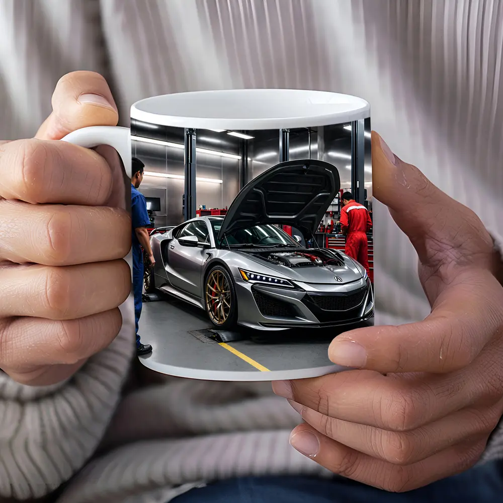 Acura NSX Silver Supercar in Garage – Mugs