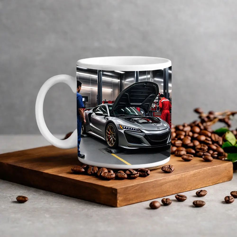 Acura NSX Silver Supercar in Garage – Mugs