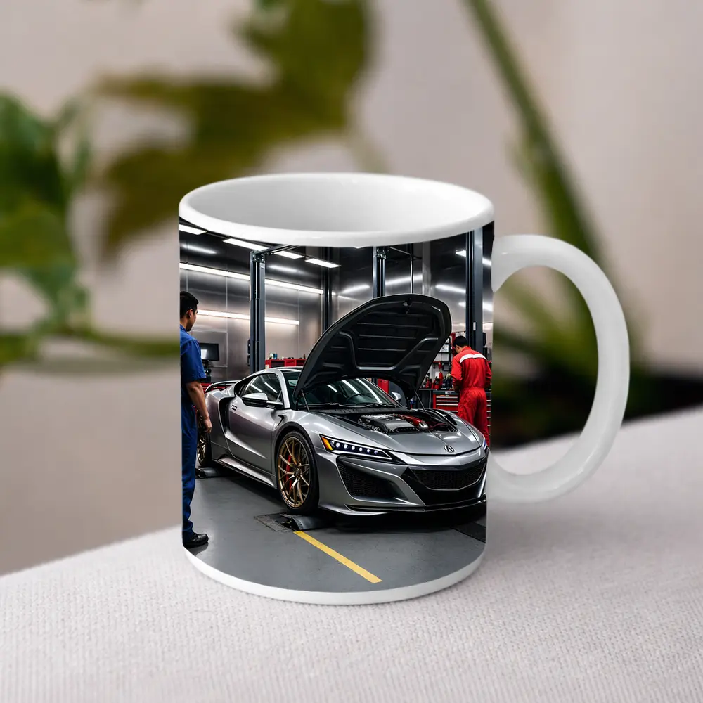 Acura NSX Silver Supercar in Garage – Mugs