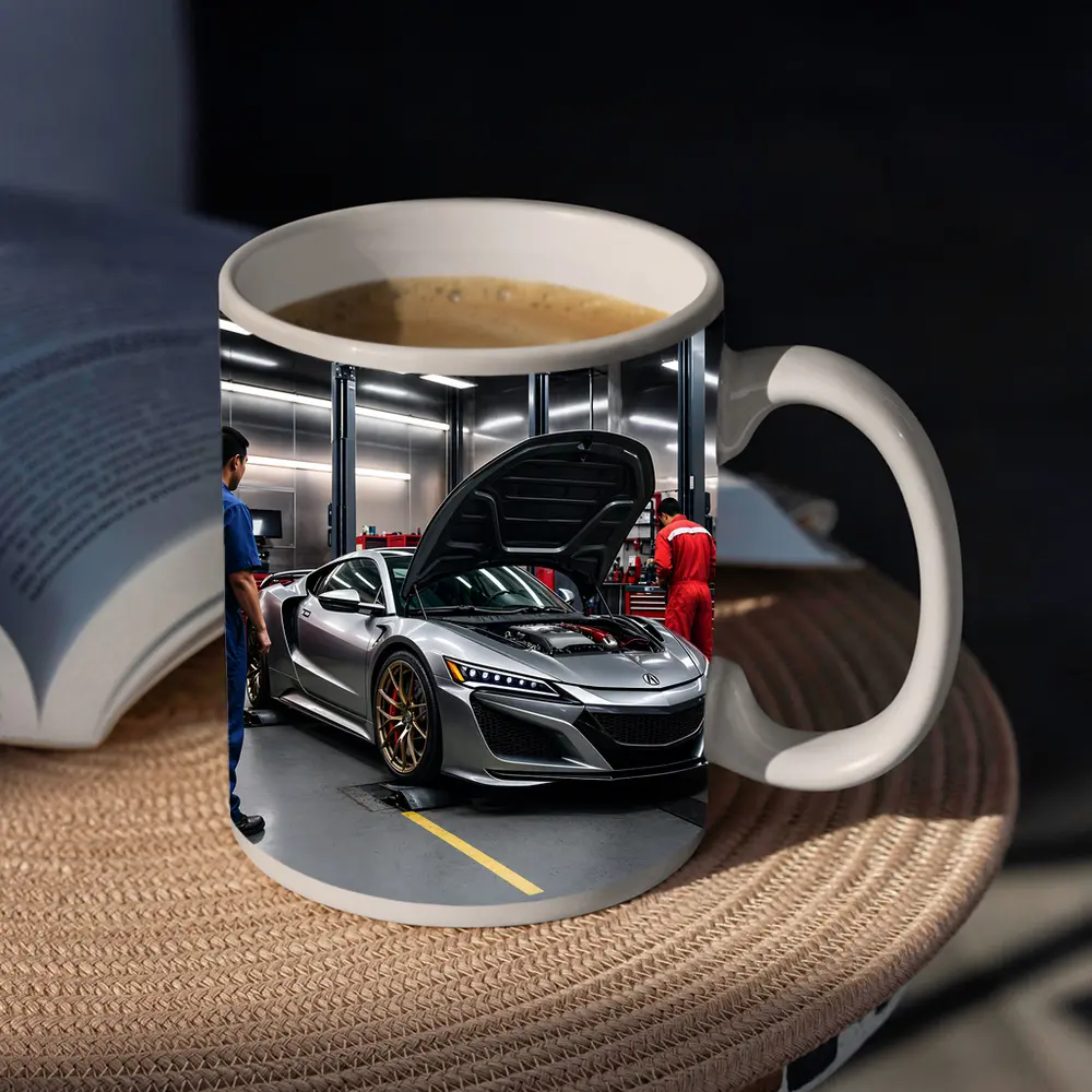 Acura NSX Silver Supercar in Garage – Mugs
