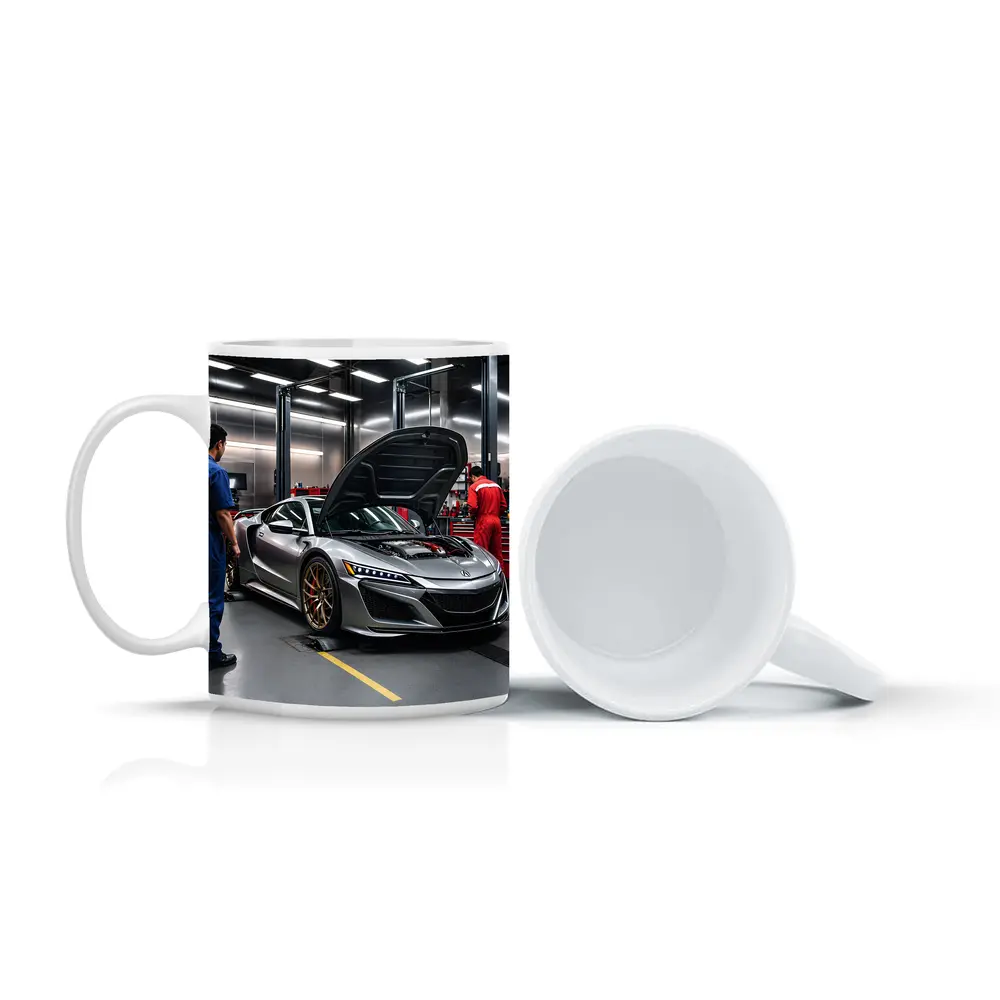 Acura NSX Silver Supercar in Garage – Mugs