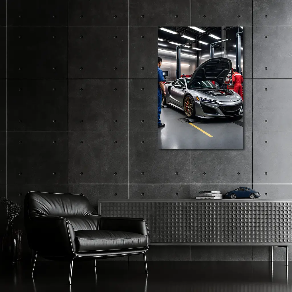 Acura NSX Silver Supercar in Garage – Wall Art