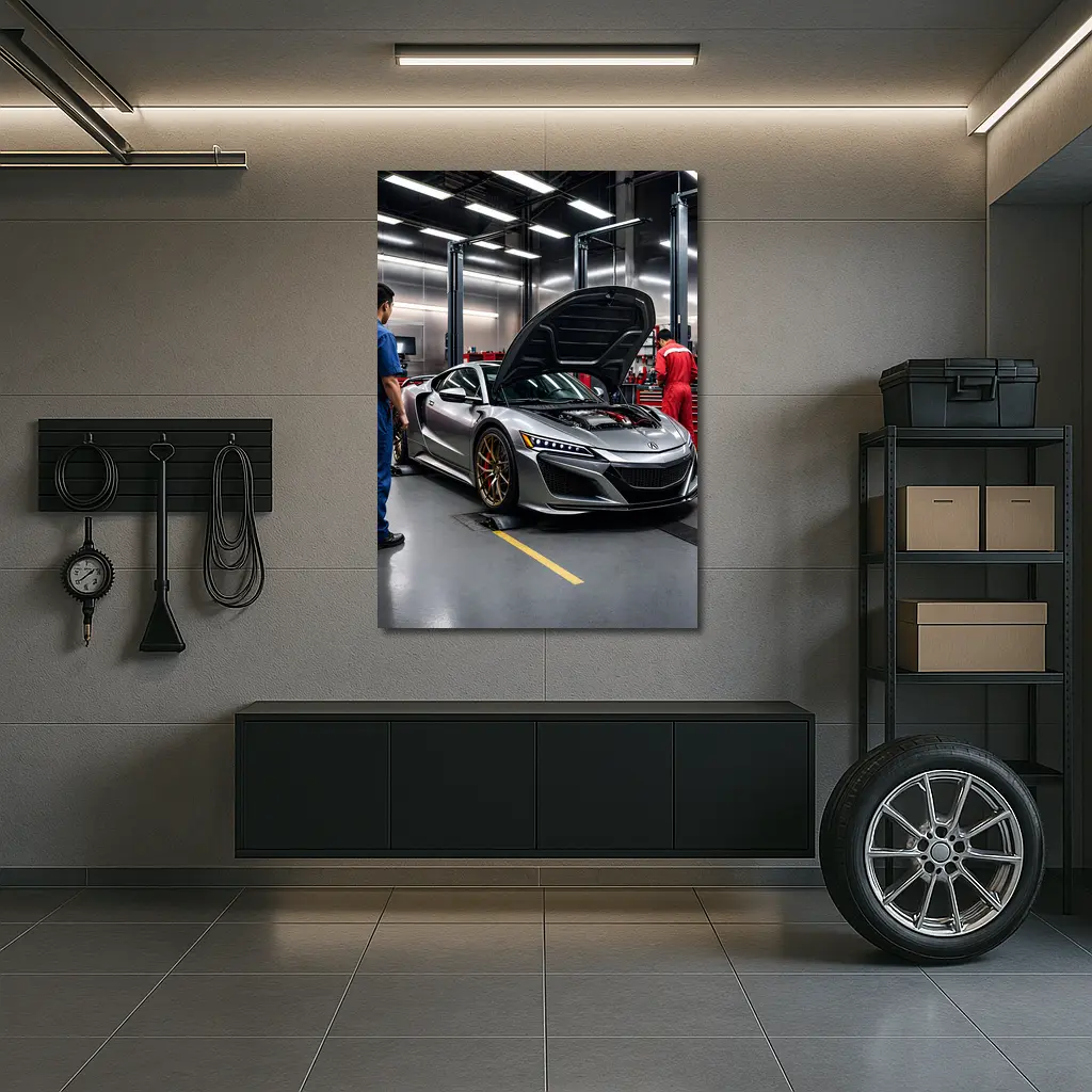 Acura NSX Silver Supercar in Garage – Wall Art