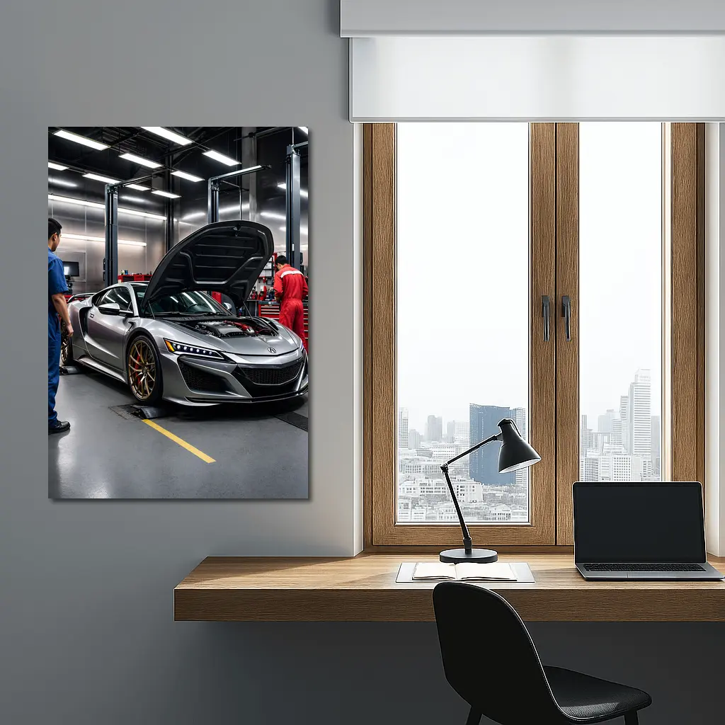 Acura NSX Silver Supercar in Garage – Wall Art
