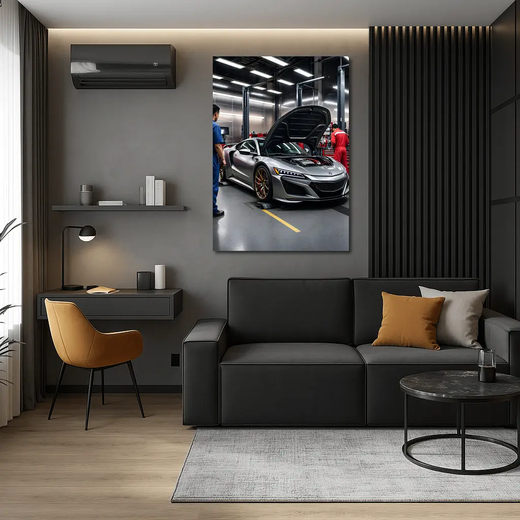 Acura NSX Silver Supercar in Garage – Wall Art