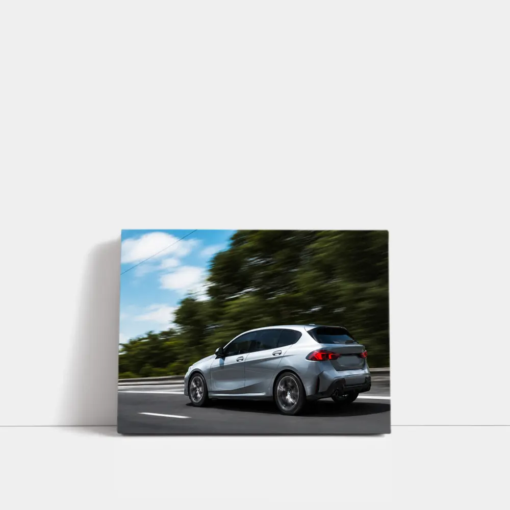BMW 1 Series Hatchback Speeding On Road – Wall Art