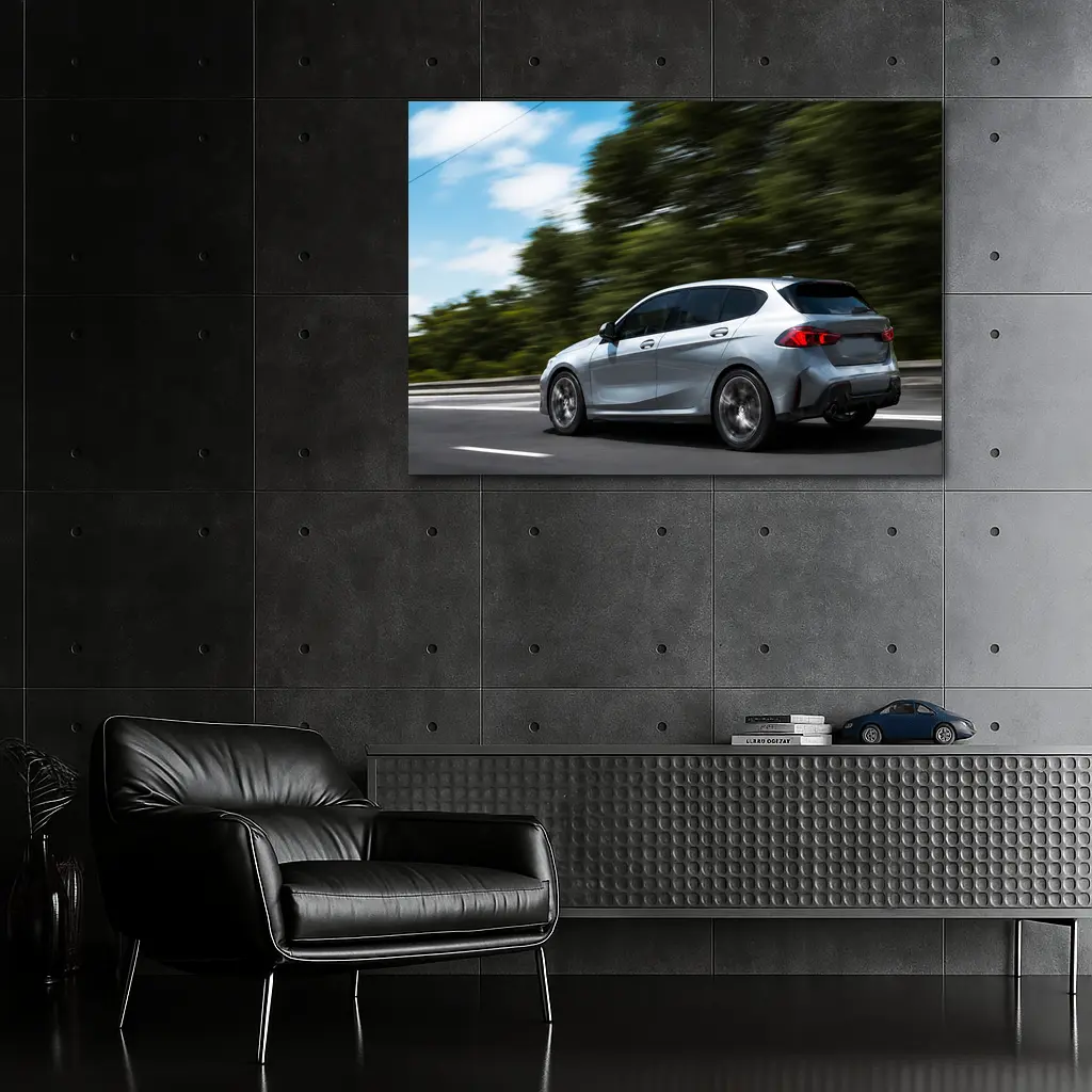 BMW 1 Series Hatchback Speeding On Road – Wall Art