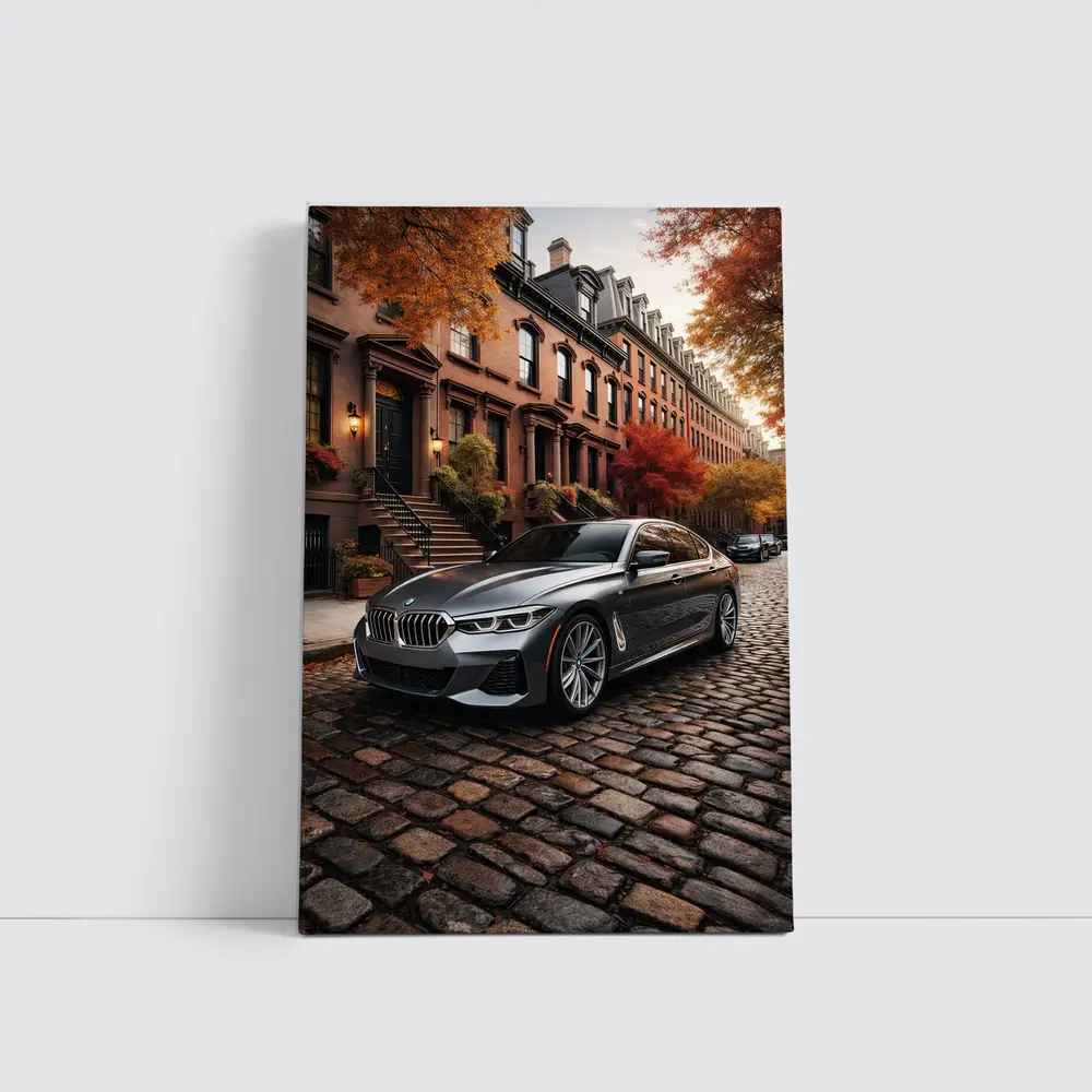 BMW Seven Series Gray Cobblestone Street Scene – Wall Art
