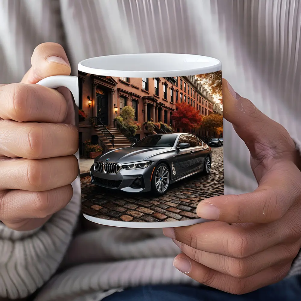 BMW Seven Series Gray Cobblestone Street Scene – Mugs