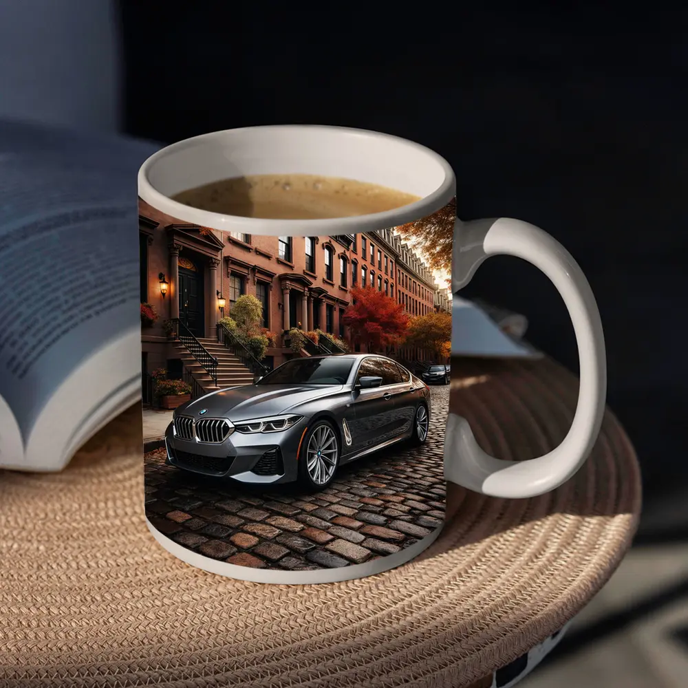 BMW Seven Series Gray Cobblestone Street Scene – Mugs