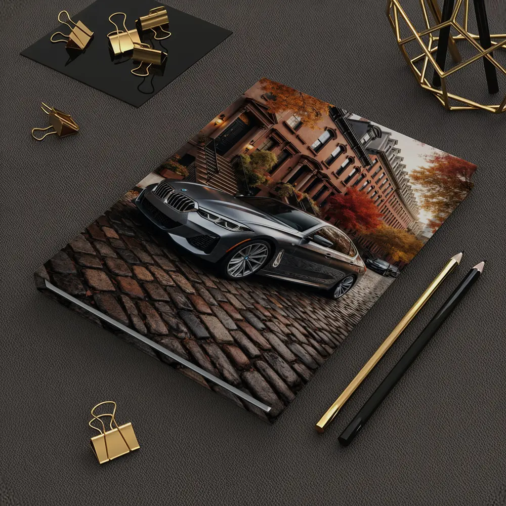 BMW Seven Series Gray Cobblestone Street Scene – Notebooks