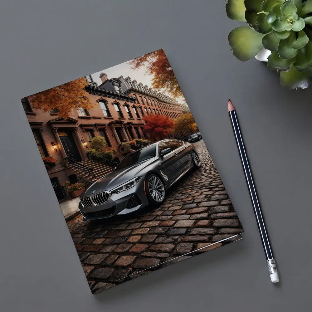 BMW Seven Series Gray Cobblestone Street Scene – Notebooks