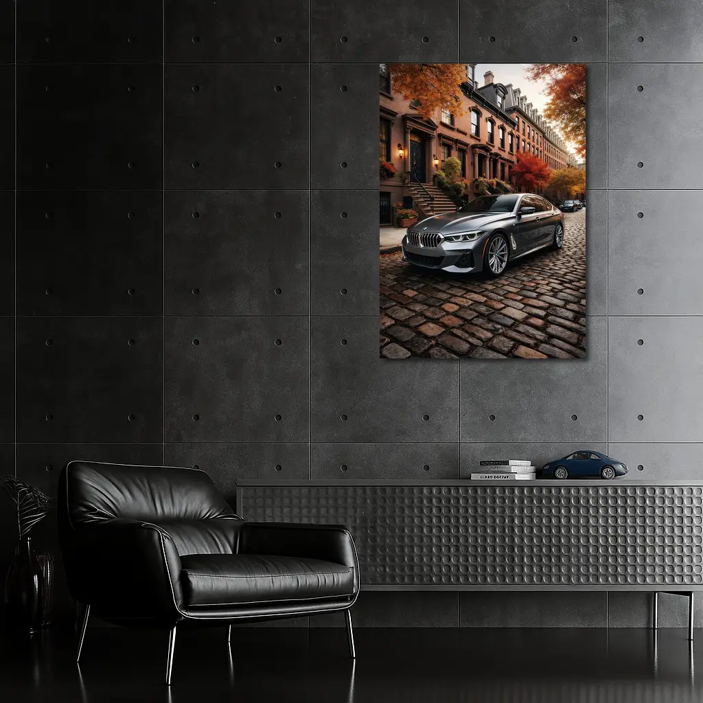 BMW Seven Series Gray Cobblestone Street Scene – Wall Art