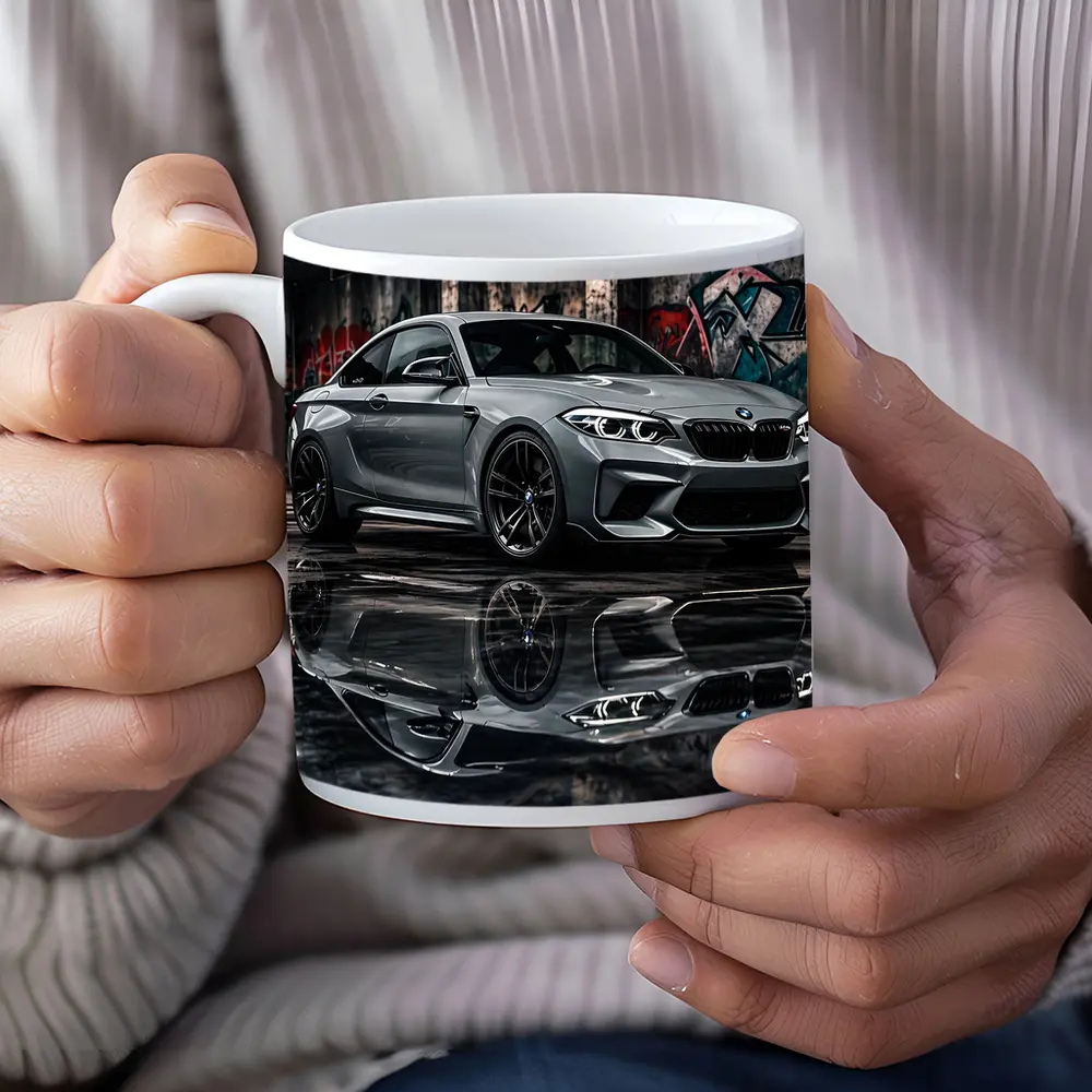BMW M2 Gray Coupe Urban Garage Setting – Mugs