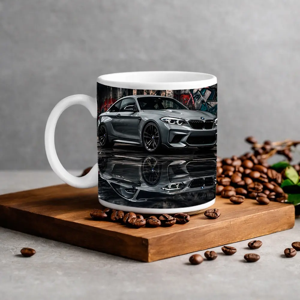 BMW M2 Gray Coupe Urban Garage Setting – Mugs