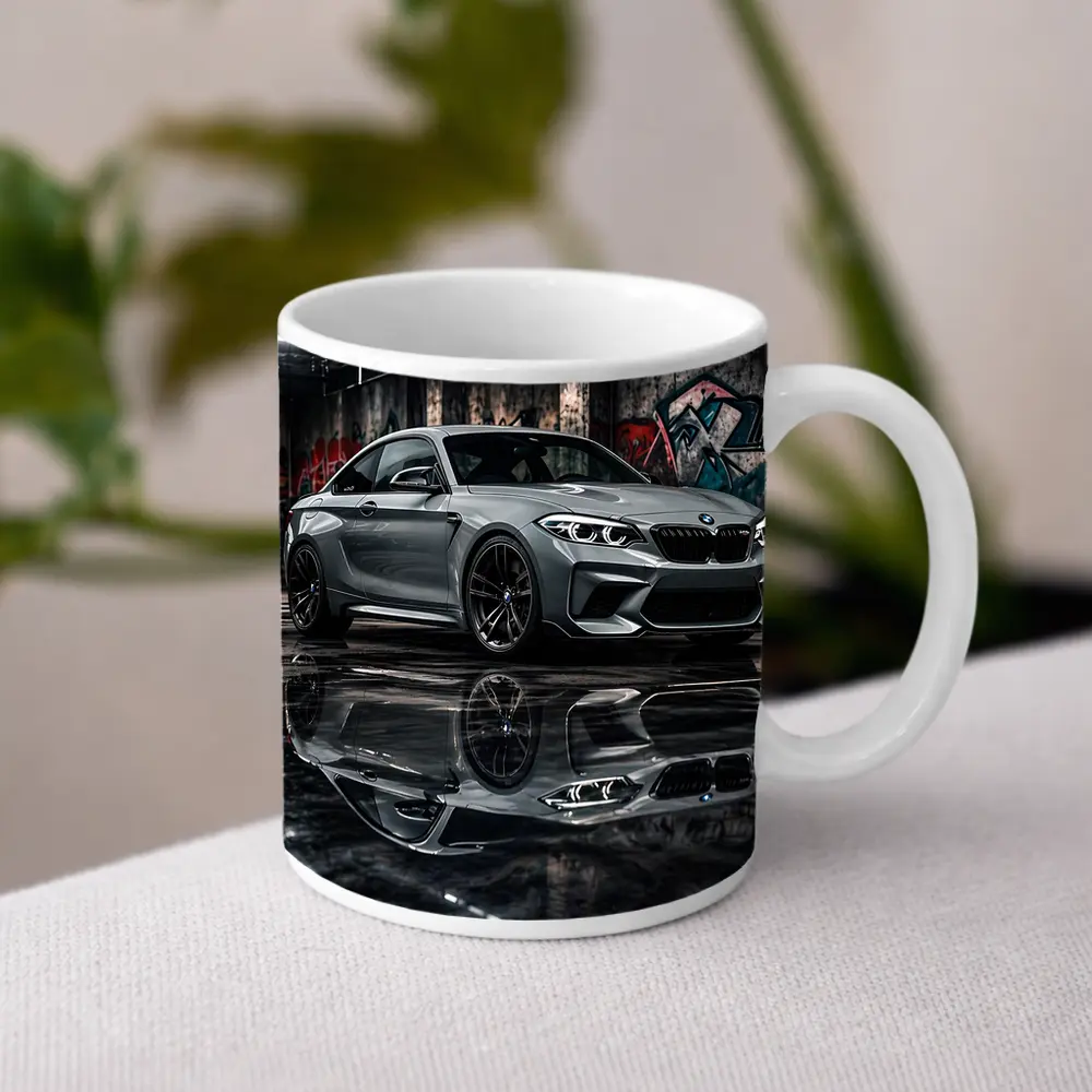 BMW M2 Gray Coupe Urban Garage Setting – Mugs