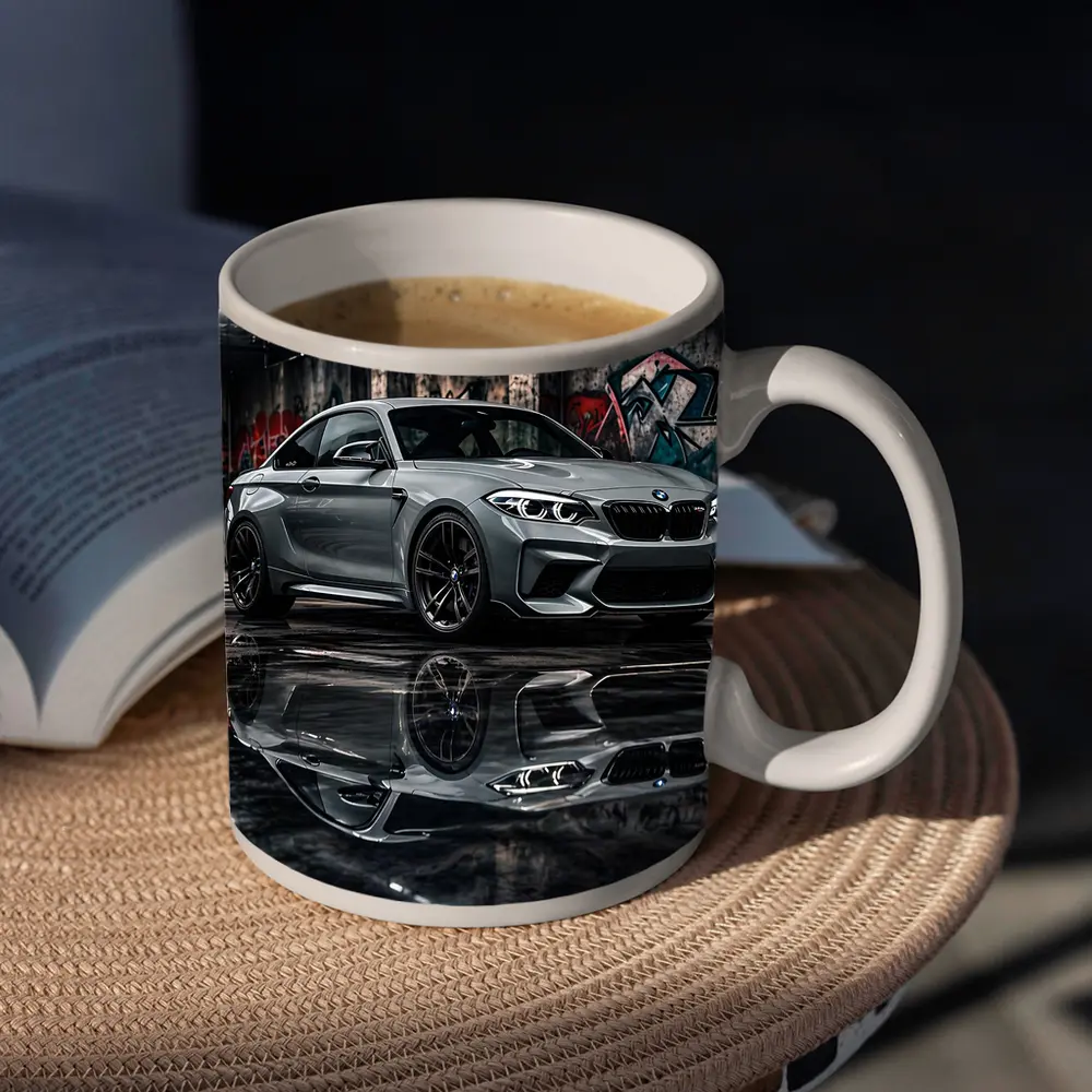 BMW M2 Gray Coupe Urban Garage Setting – Mugs