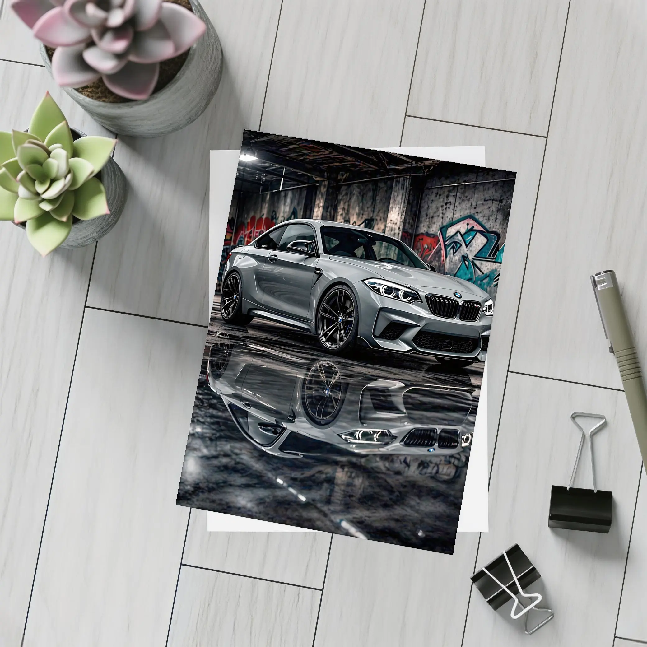 BMW M2 Gray Coupe Urban Garage Setting – Postcards