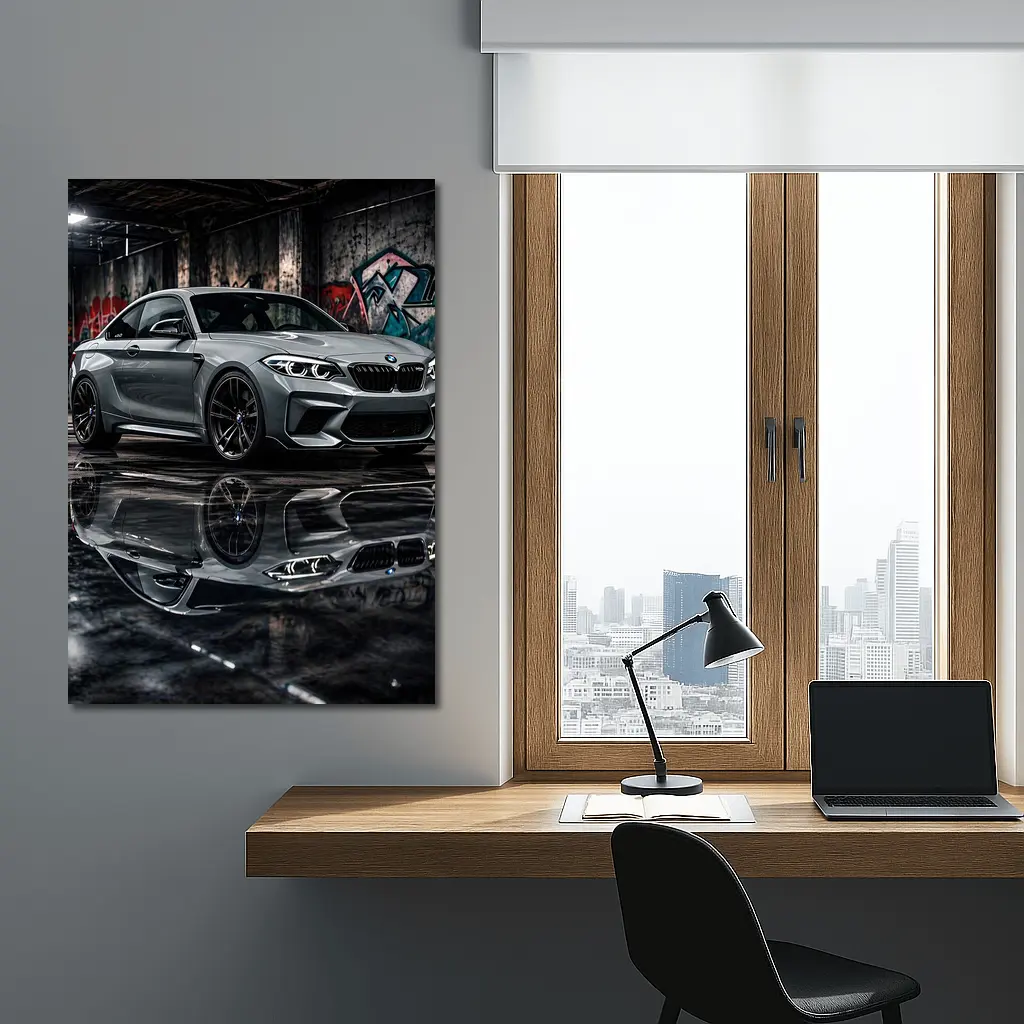 BMW M2 Gray Coupe Urban Garage Setting – Wall Art