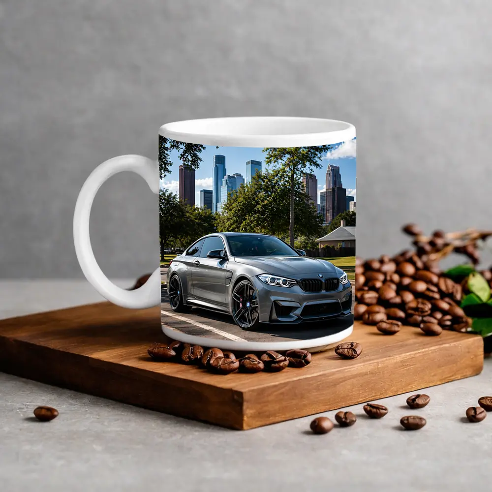 BMW M4 Gray Coupe City Skyline – Mugs