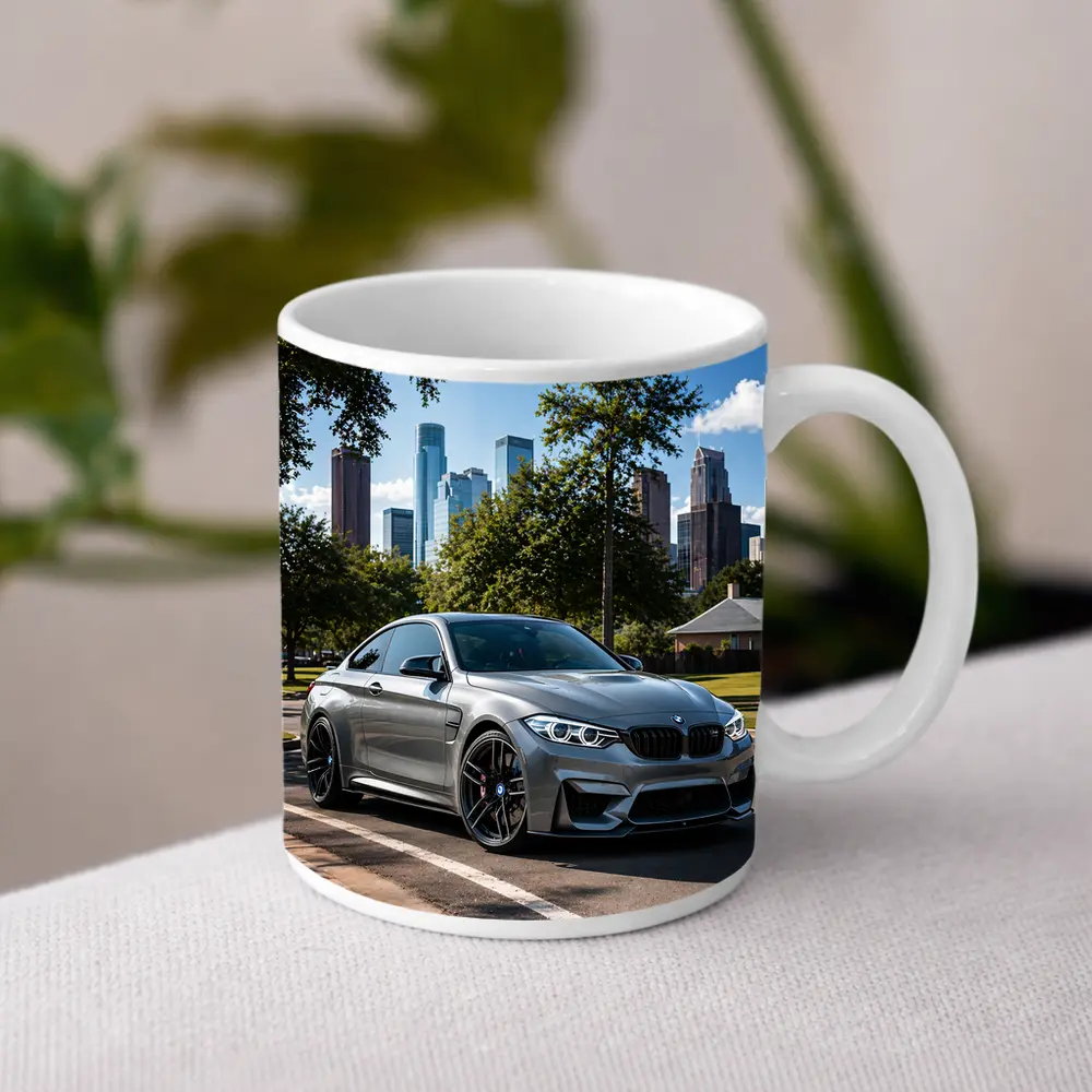 BMW M4 Gray Coupe City Skyline – Mugs