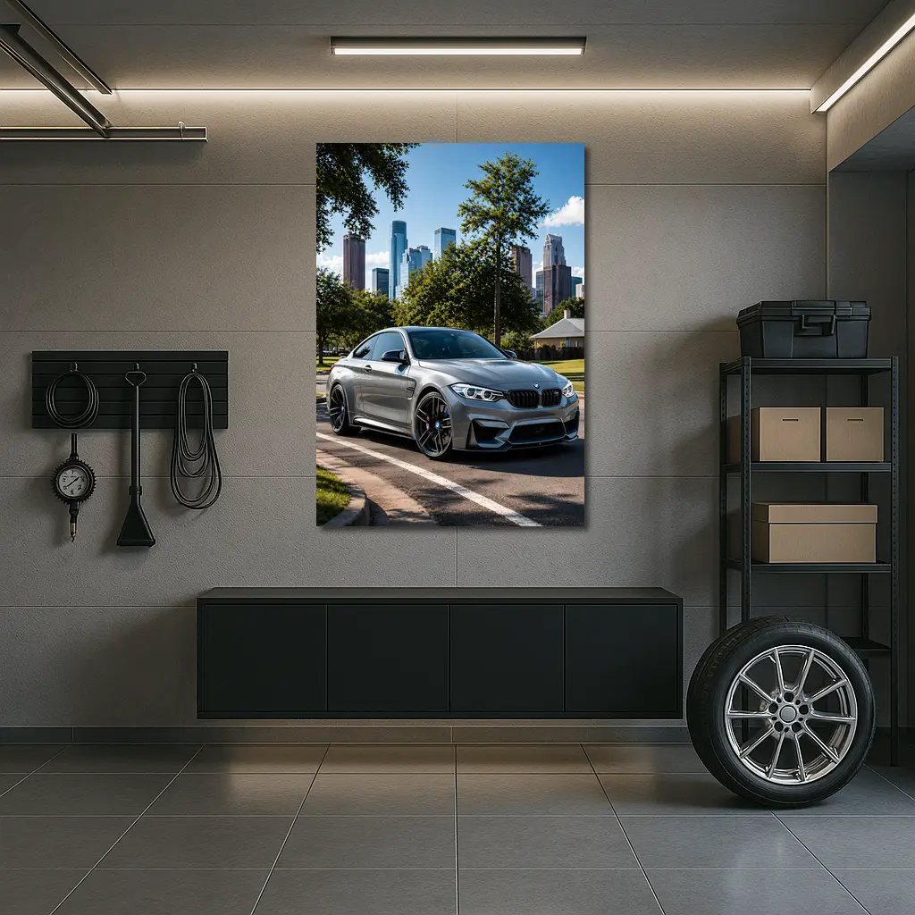 BMW M4 Gray Coupe City Skyline – Wall Art