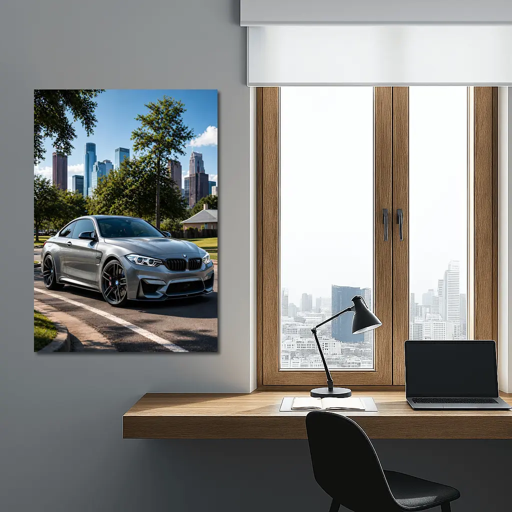 BMW M4 Gray Coupe City Skyline – Wall Art