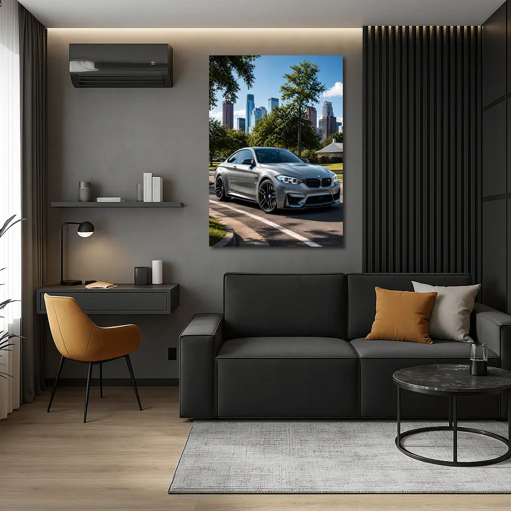BMW M4 Gray Coupe City Skyline – Wall Art