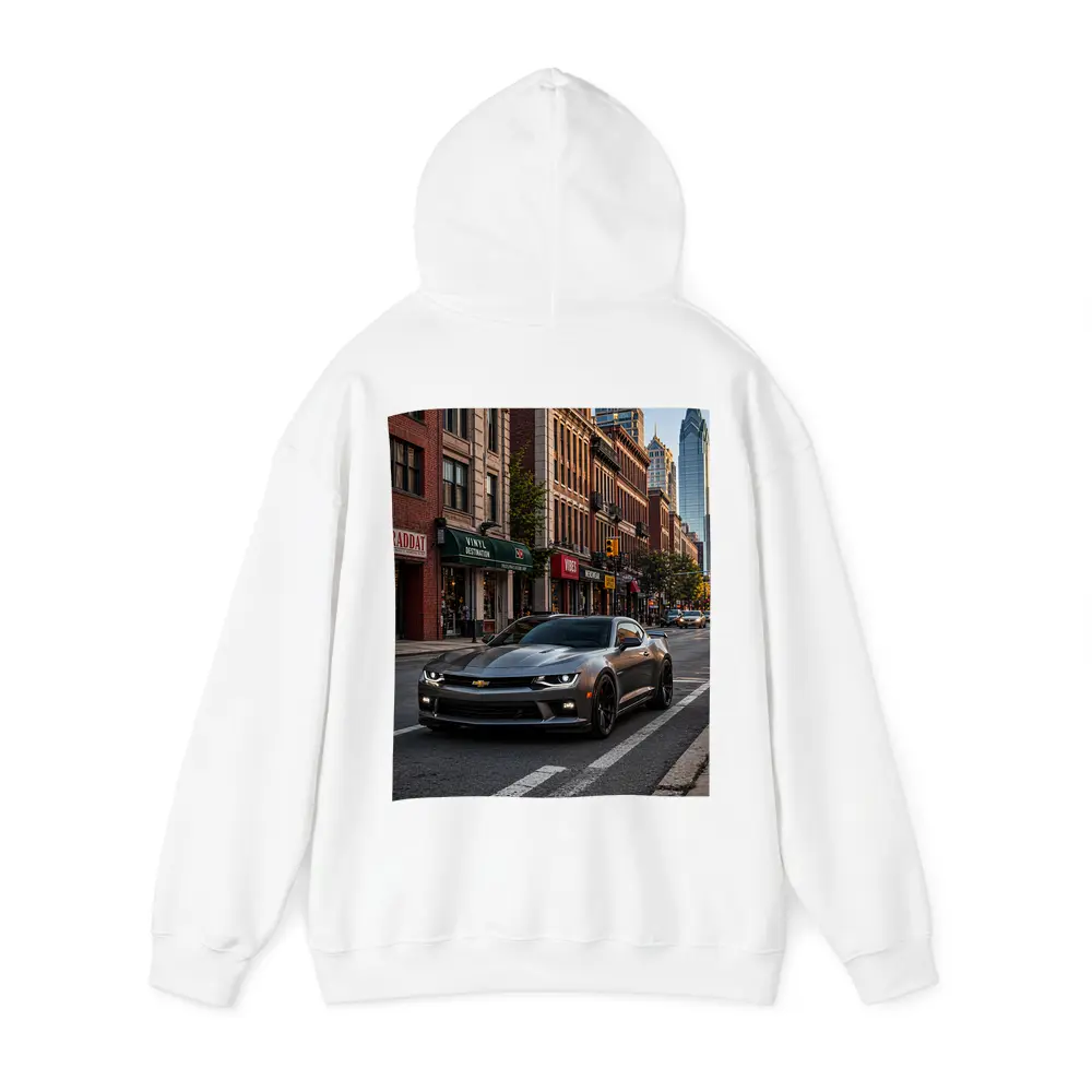 Gray Chevrolet Camaro City Street Scene – Hoodies