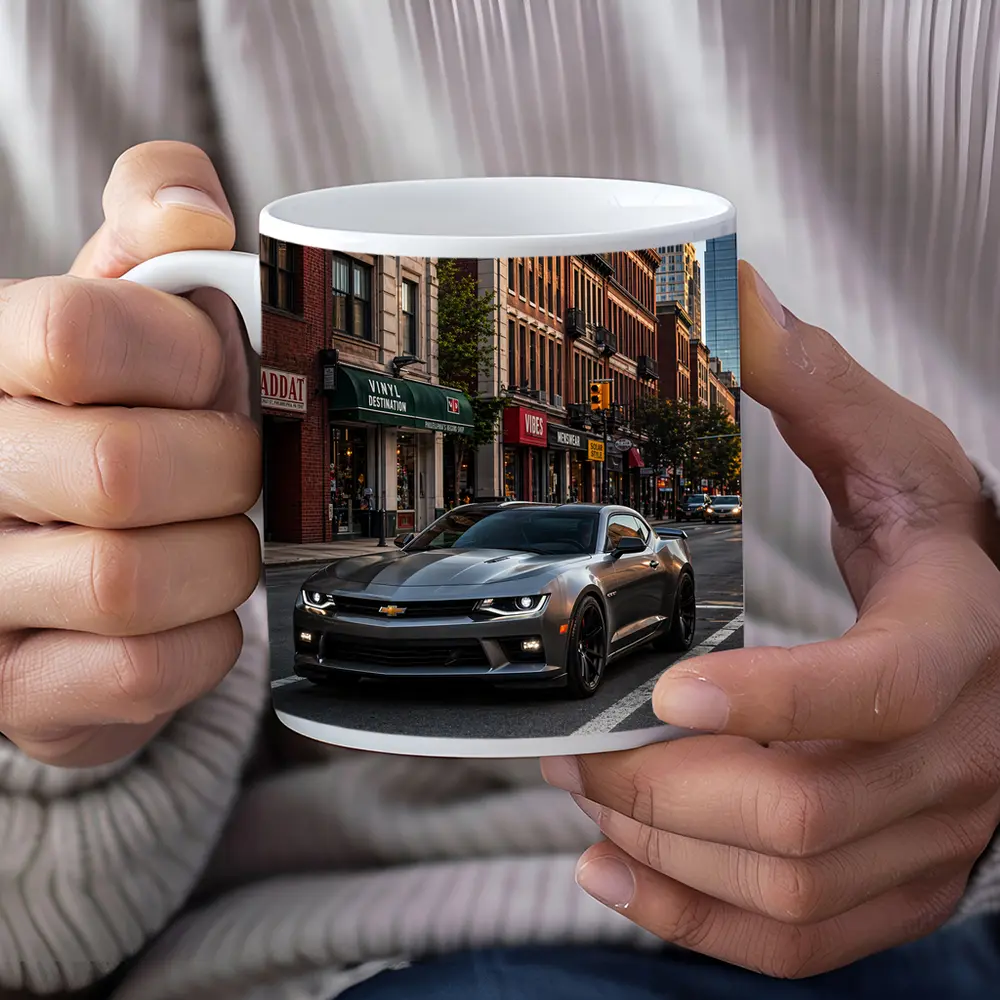 Gray Chevrolet Camaro City Street Scene – Mugs