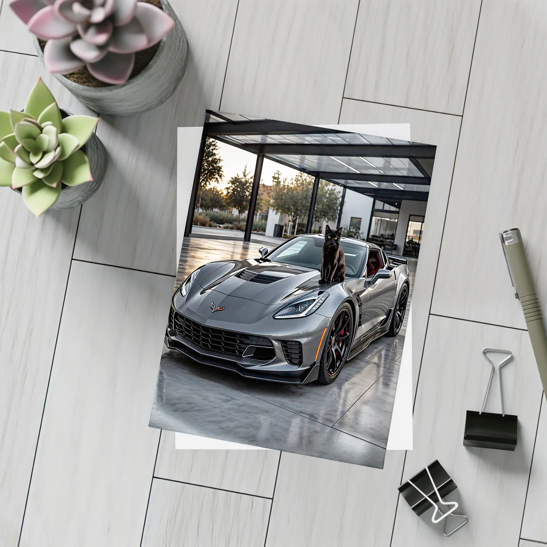 Gray Chevrolet Corvette ZR1 Black Cat – Postcards