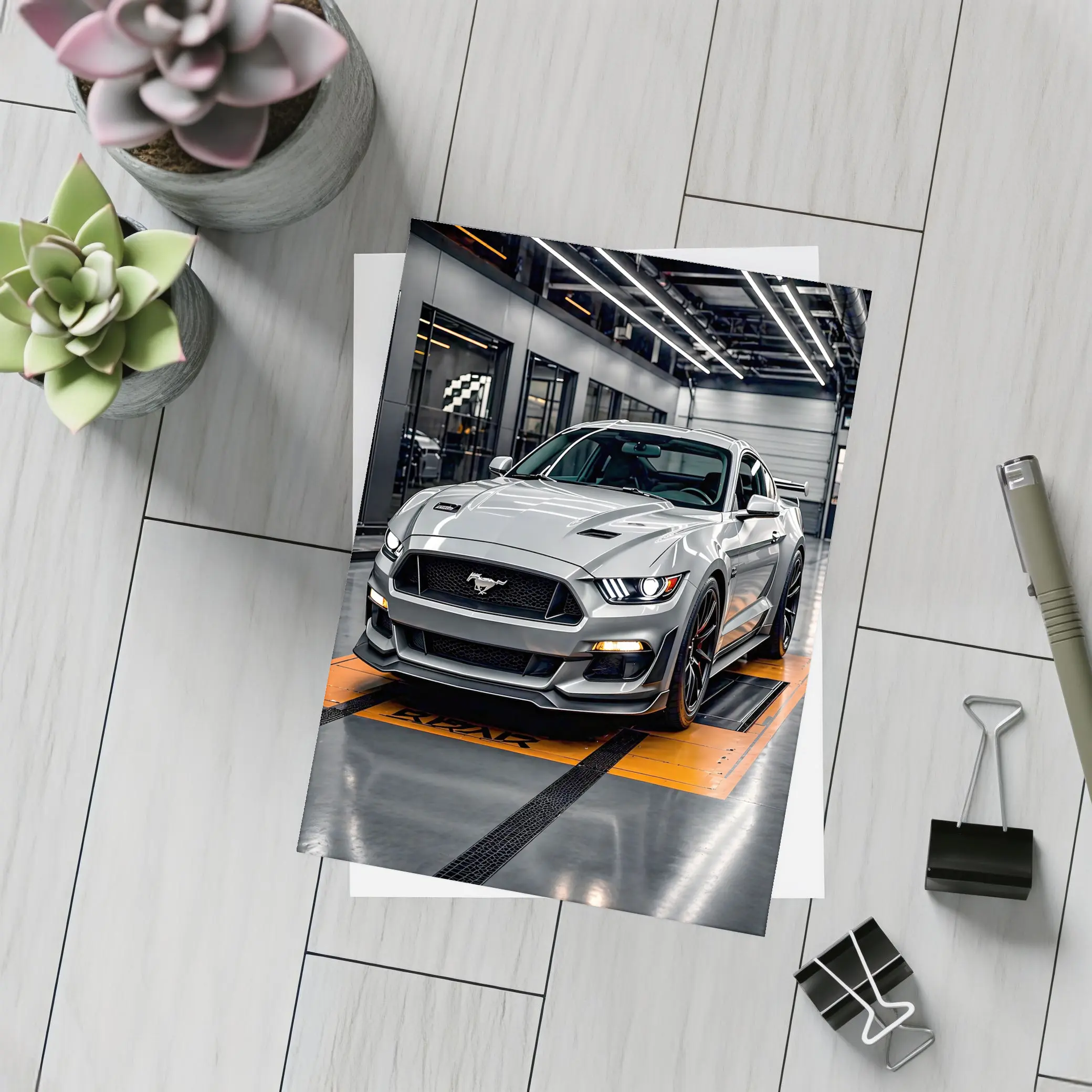 Ford Mustang GT Silver Track Garage – Postcards
