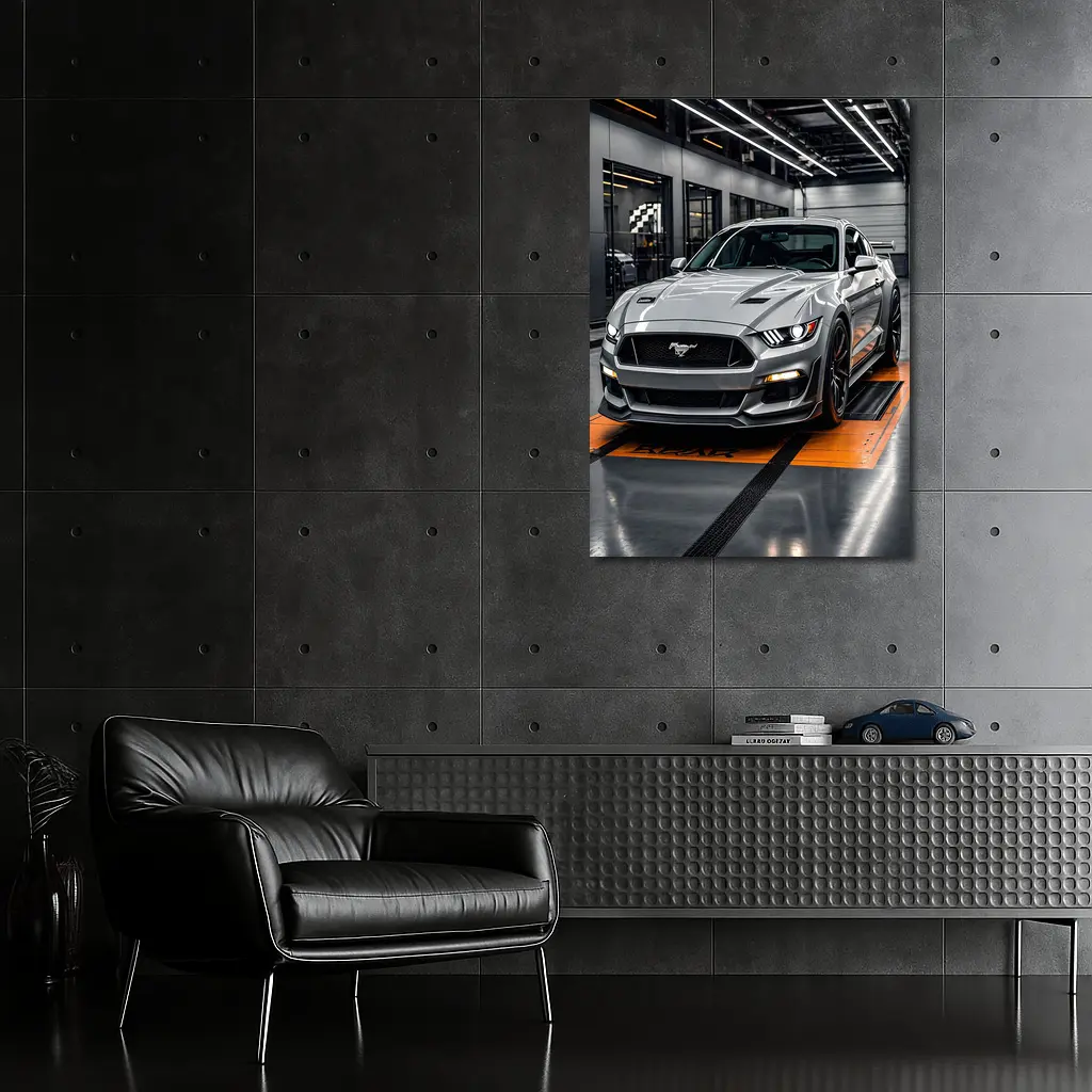Ford Mustang GT Silver Track Garage – Wall Art