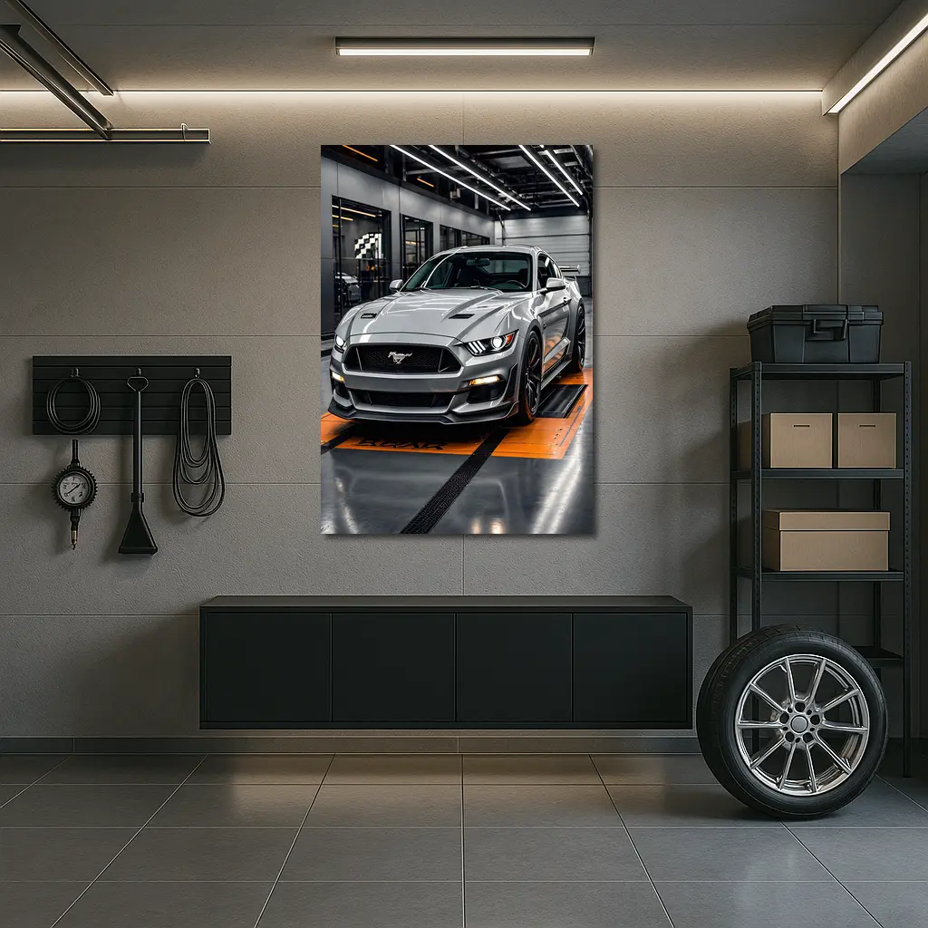 Ford Mustang GT Silver Track Garage – Wall Art