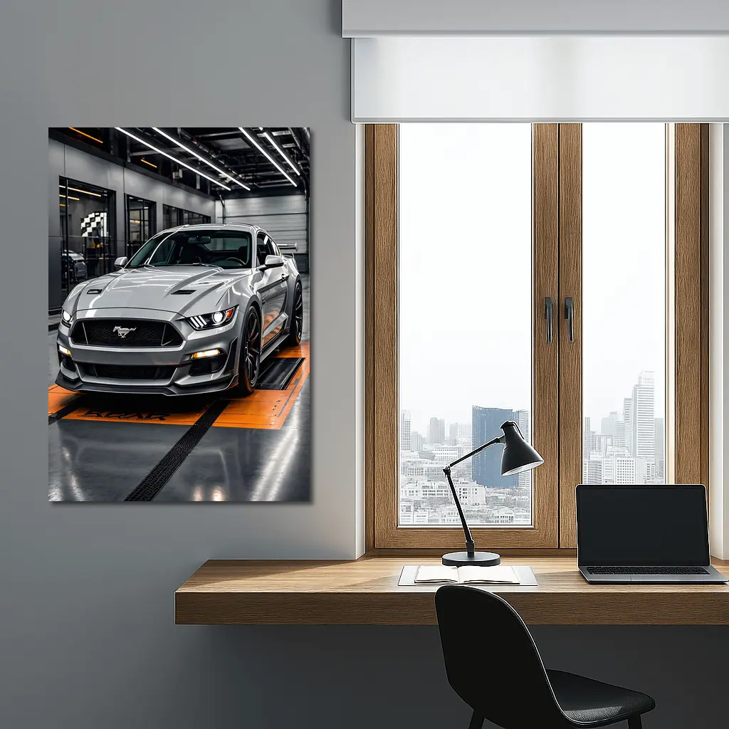 Ford Mustang GT Silver Track Garage – Wall Art