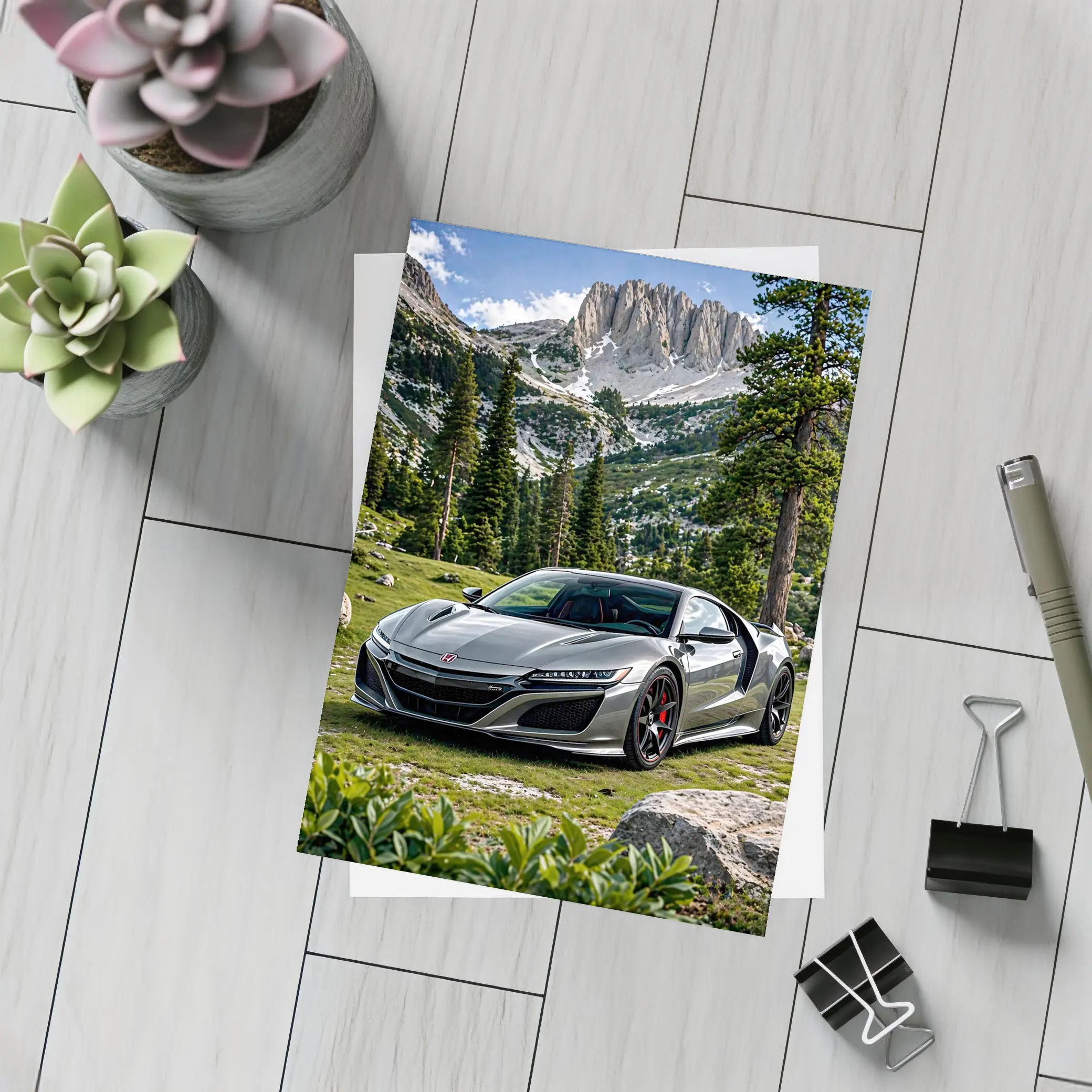 Honda NSX Silver Supercar Mountain Forest – Postcards