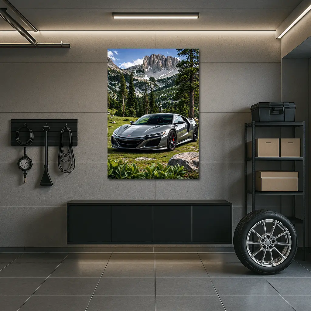 Honda NSX Silver Supercar Mountain Forest – Wall Art