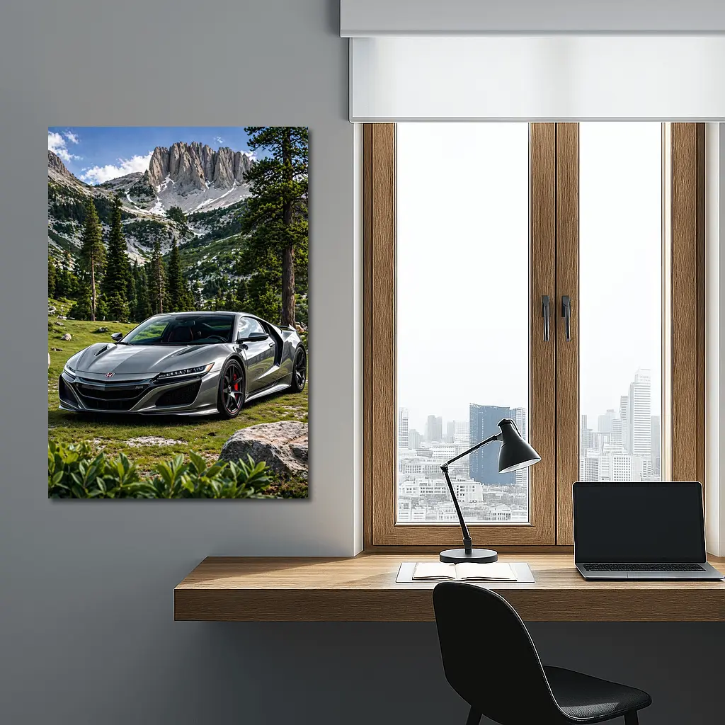 Honda NSX Silver Supercar Mountain Forest – Wall Art